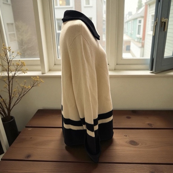 LAUREN Ralph Lauren Cream and Navy Jacket Sweater 100% Lambswool EUC    size XL - Picture 7 of 10